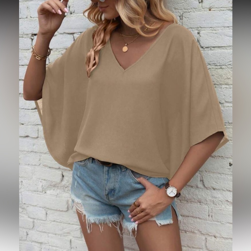 Khaki Casual Batwing Sleeve Women's Top